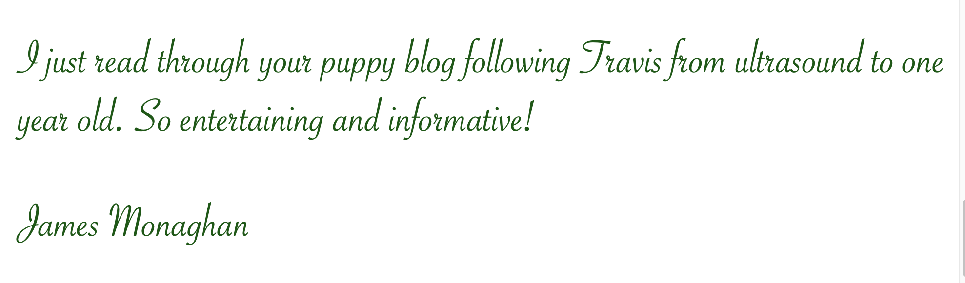 Puppy blog testimonial